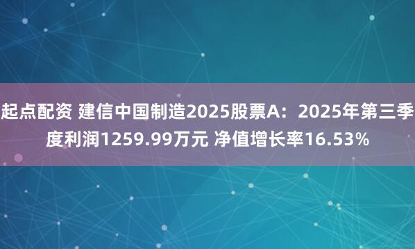 起点配资 建信中国制造2025股票A：2025年第三季度利润1259.99万元 净值增长率16.53%