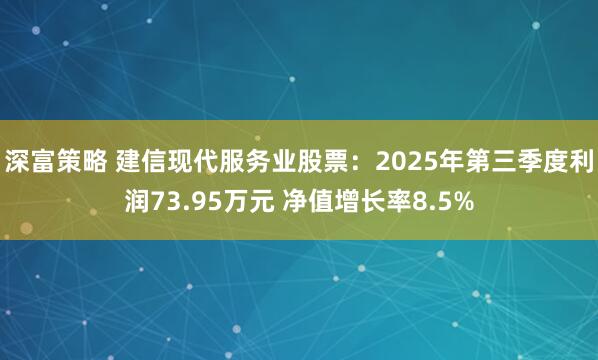 深富策略 建信现代服务业股票：2025年第三季度利润73.95万元 净值增长率8.5%