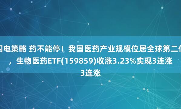 闪电策略 药不能停！我国医药产业规模位居全球第二位，生物医药ETF(159859)收涨3.23%实现3连涨